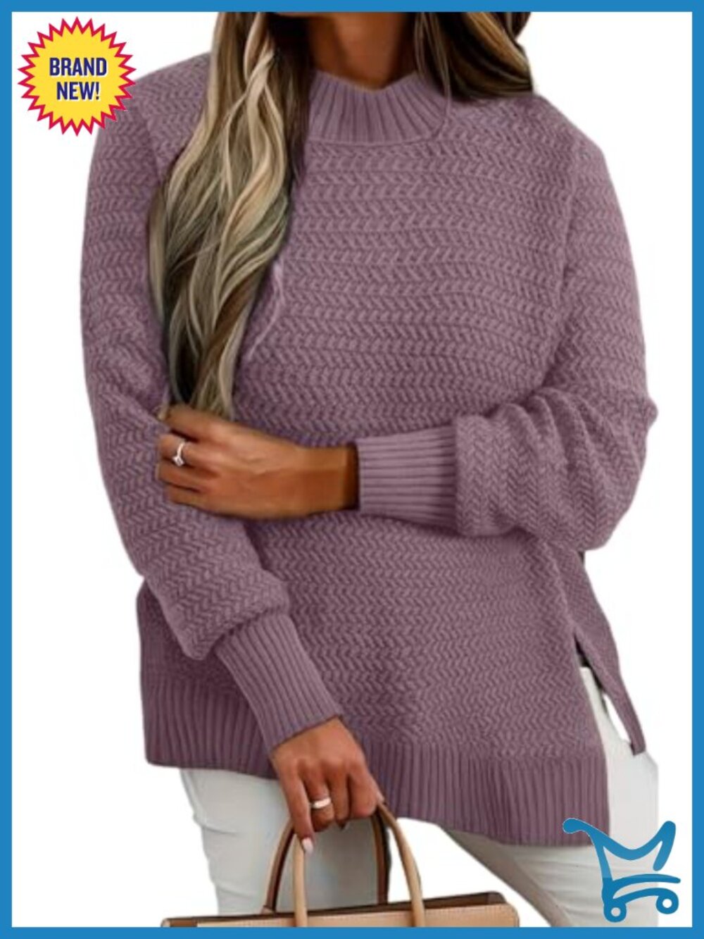 Plus Size Oversized Pullover Sweater Crew Neck Side Slit Loose Knit